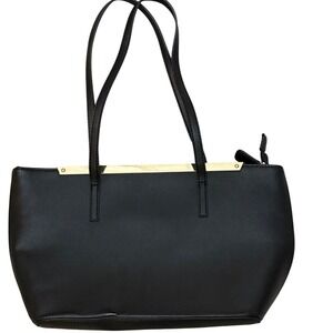 Aldo Black Faux Leather Tote Bag‎ Gold Trim On Front - Medium size